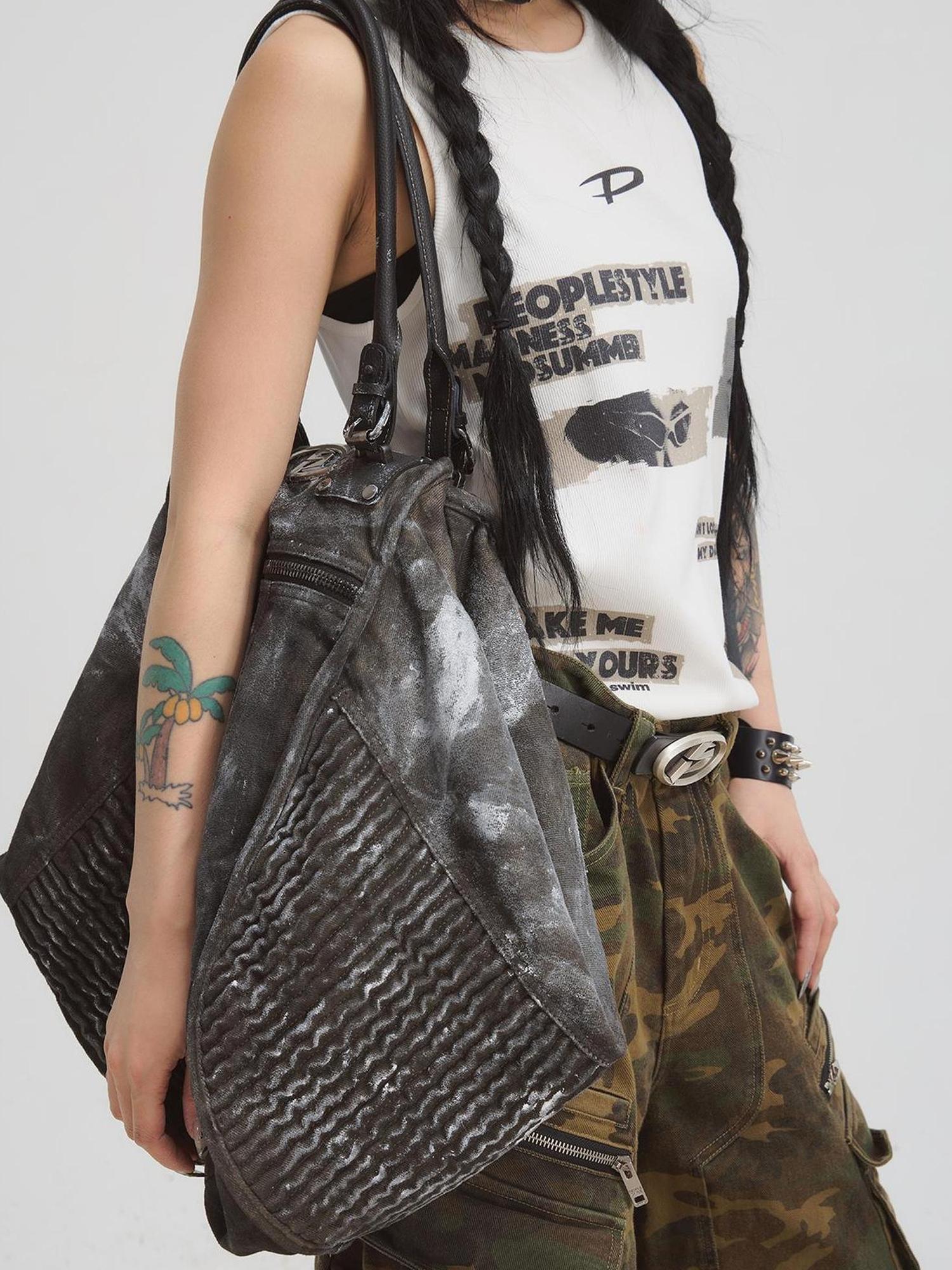 Peoplesense Punk Grunge Wrinkled Underarm Tote Vintage Soft Crossbody Bag