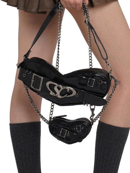 Punk Heart Chain Bag Genuine Leather Crossbody Bag