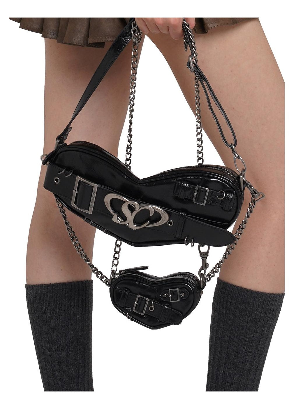 Punk Heart Chain Bag in Genuine Leather