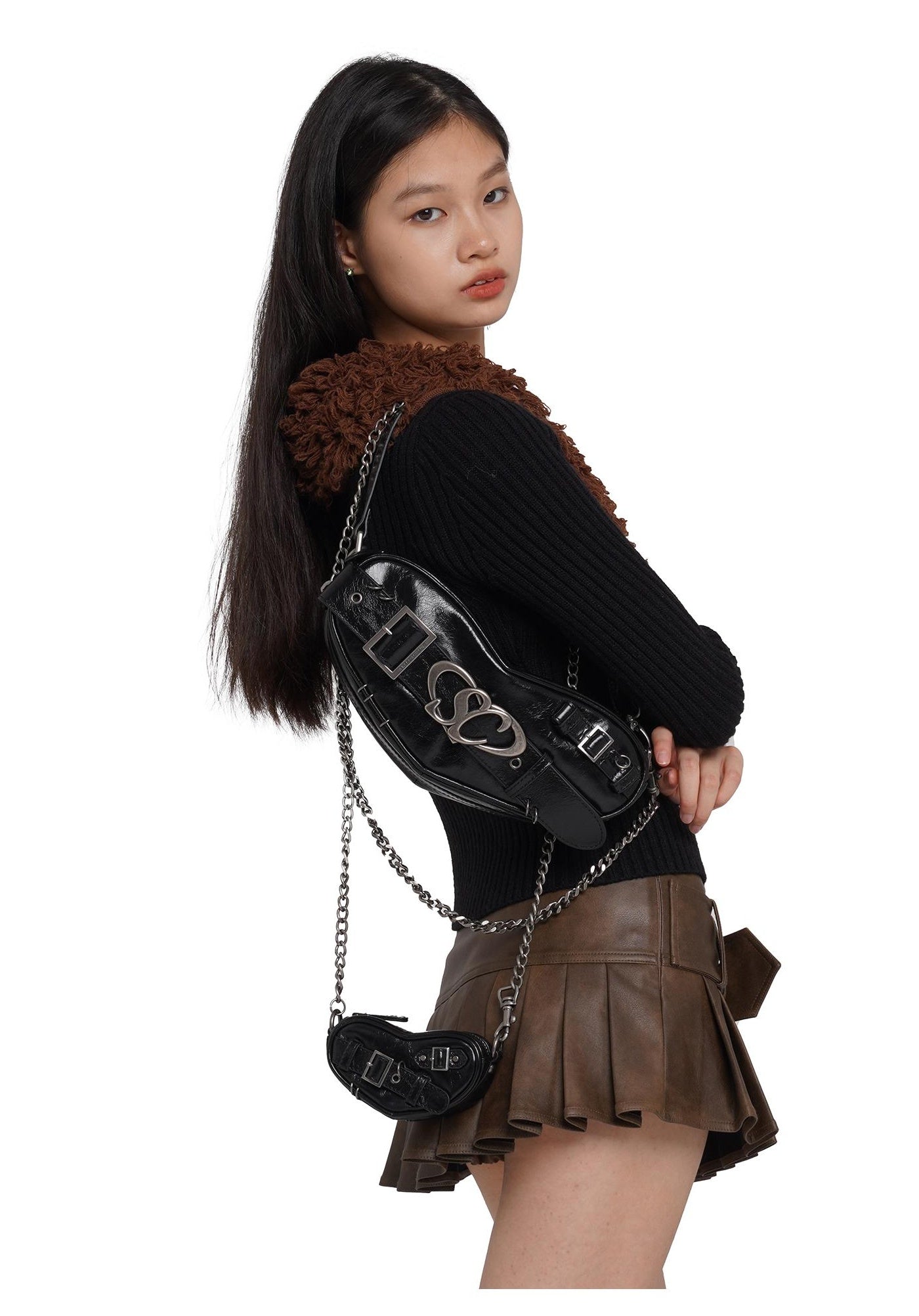 Punk Heart Chain Bag in Genuine Leather