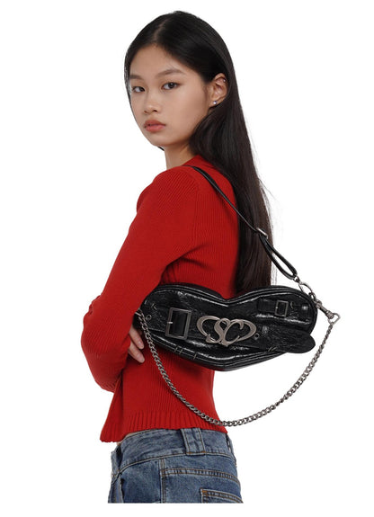 Punk Heart Chain Bag in Genuine Leather