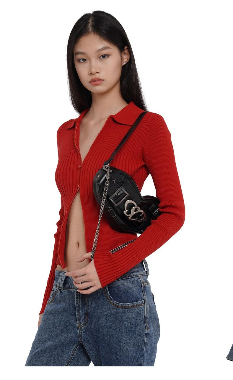 Punk Heart Chain Bag in Genuine Leather