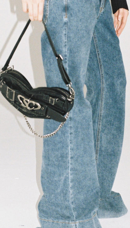 Punk Heart Chain Bag in Genuine Leather