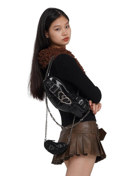 Punk Heart Chain Bag in Genuine Leather