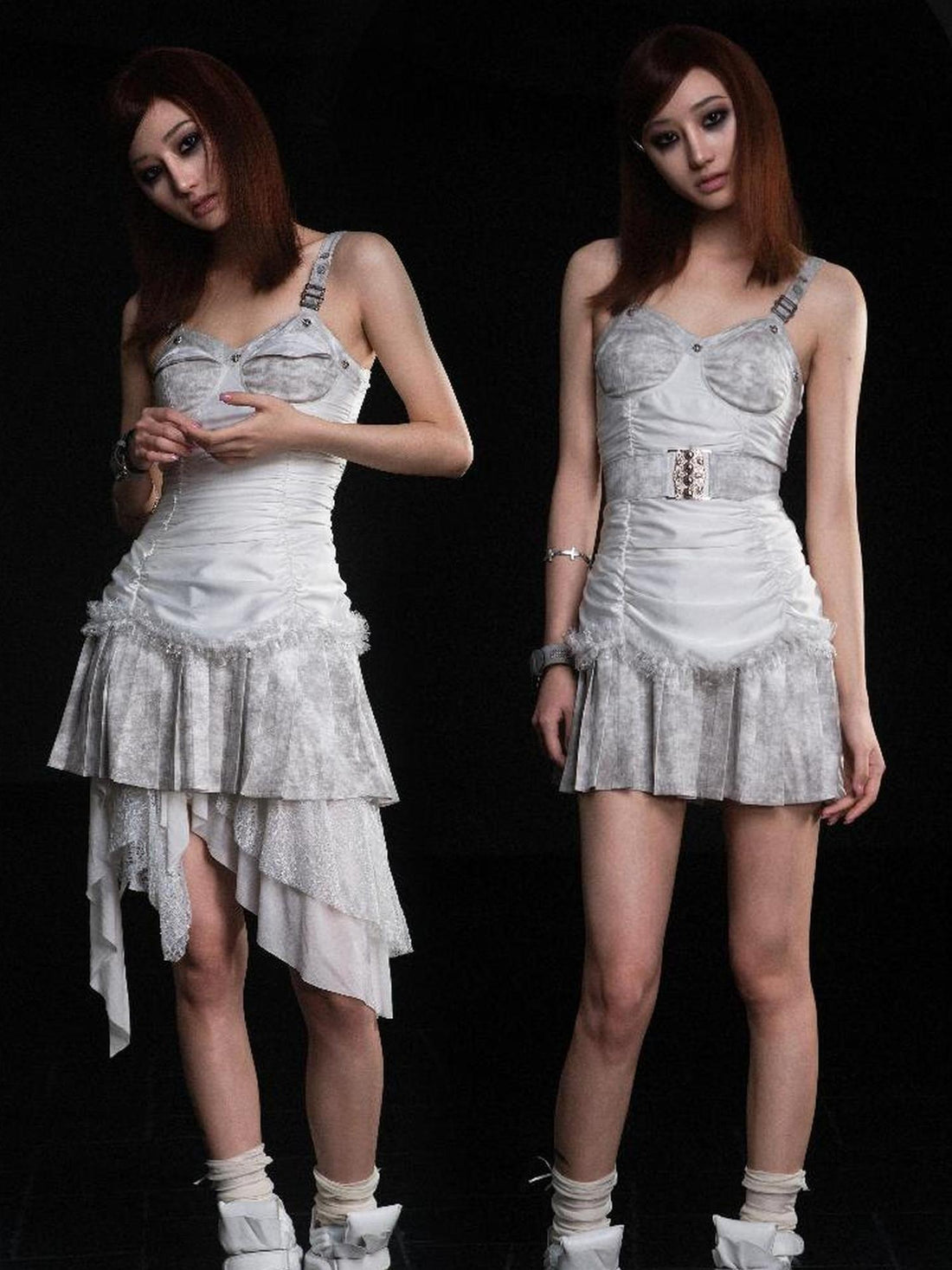 ARIADNAw Punk Inspired Satin Ruffle Layered Dress Edgy Versatile