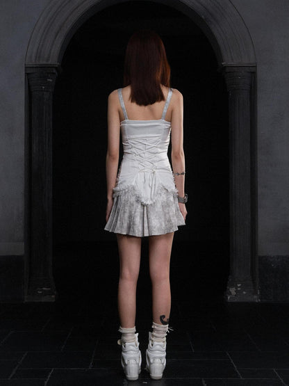 ARIADNAw Punk Inspired Satin Ruffle Layered Dress Edgy Versatile