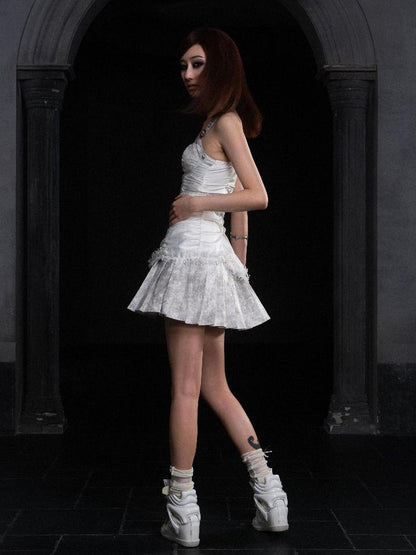 ARIADNAw Punk Inspired Satin Ruffle Layered Dress Edgy Versatile