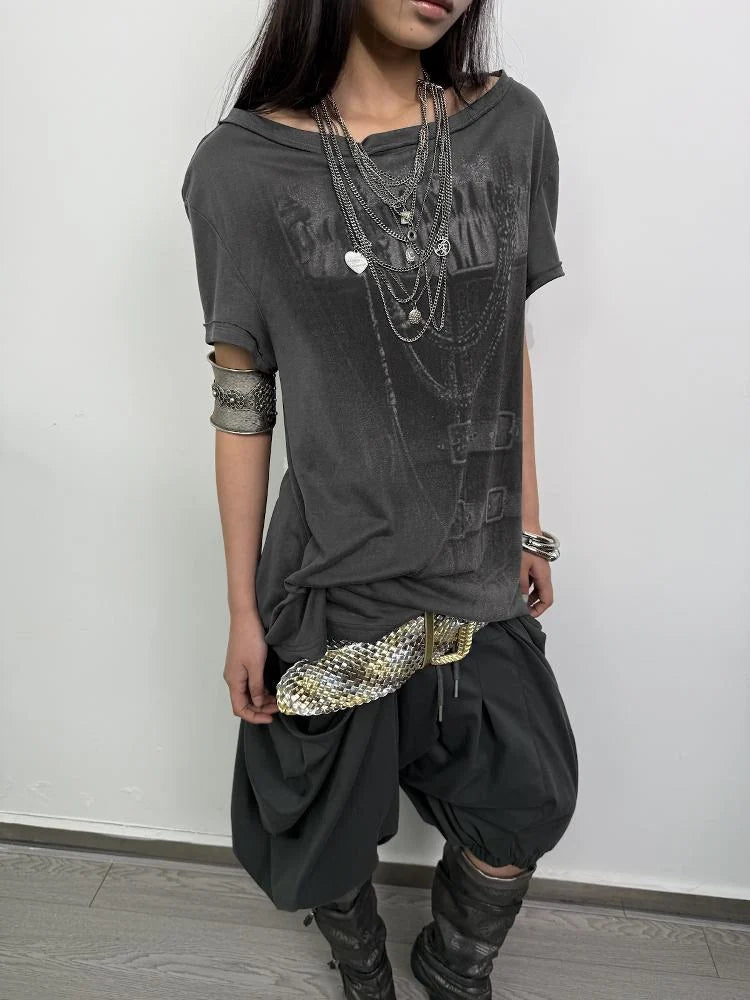 Punk Knit Sleeveless Tee With Digital Print T-Shirt