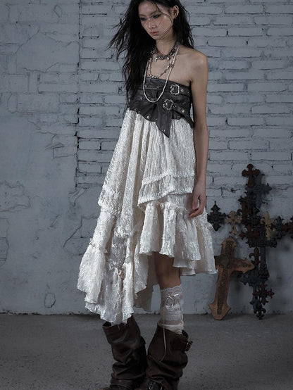 Punk Lace Bustier Skirt Two-Way Wrap Gothic Plaid Dresses