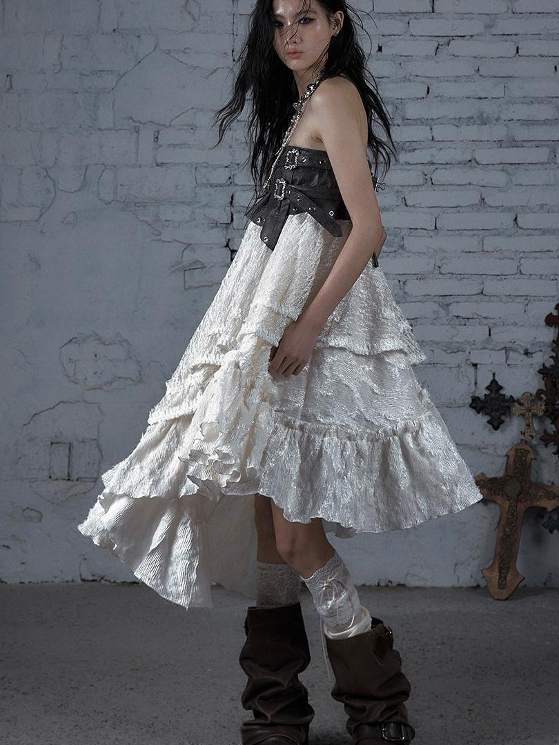 Punk Lace Bustier Skirt Two-Way Wrap Gothic Plaid Dresses