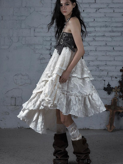 Punk Lace Bustier Skirt Two-Way Wrap Gothic Plaid Dresses