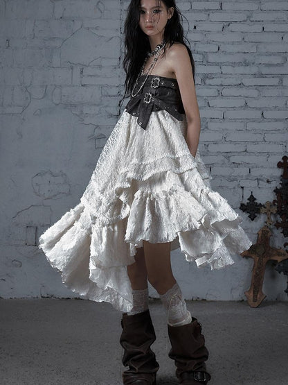Punk Lace Bustier Skirt Two-Way Wrap Gothic Plaid Dresses