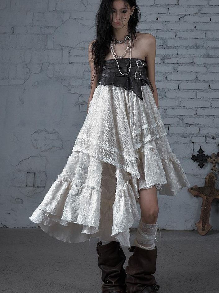 Punk Lace Bustier Skirt Two-Way Wrap Gothic Plaid Dresses