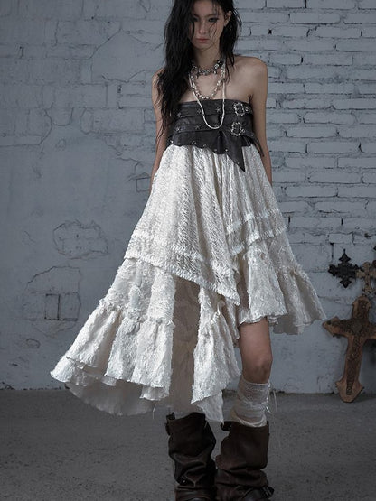 Punk Lace Bustier Skirt Two-Way Wrap Gothic Plaid Dresses