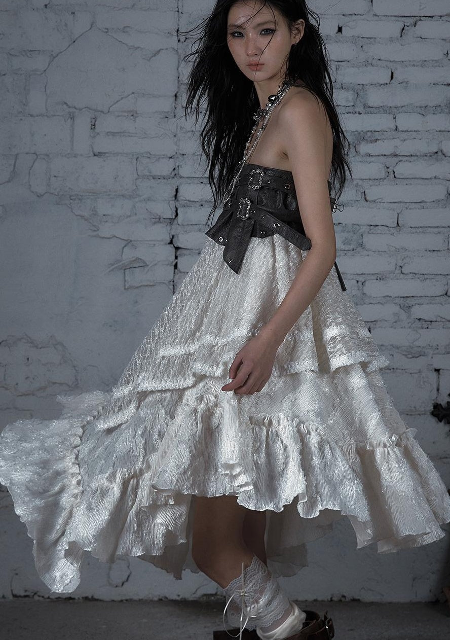 Punk Lace Bustier Skirt Two-Way Wrap Gothic Plaid Dresses