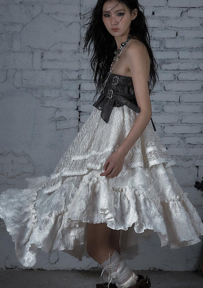 Punk Lace Bustier Skirt Two-Way Wrap Gothic Plaid Dresses