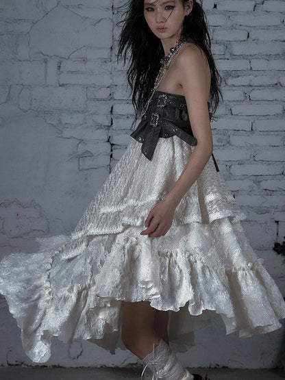 Punk Lace Bustier Skirt Two-Way Wrap Gothic Plaid Dresses