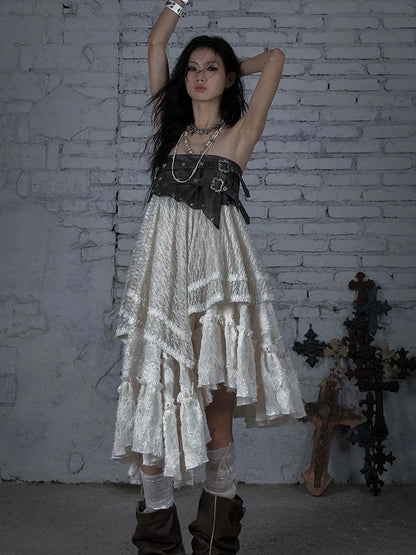 Punk Lace Bustier Skirt Two-Way Wrap Gothic Plaid Dresses
