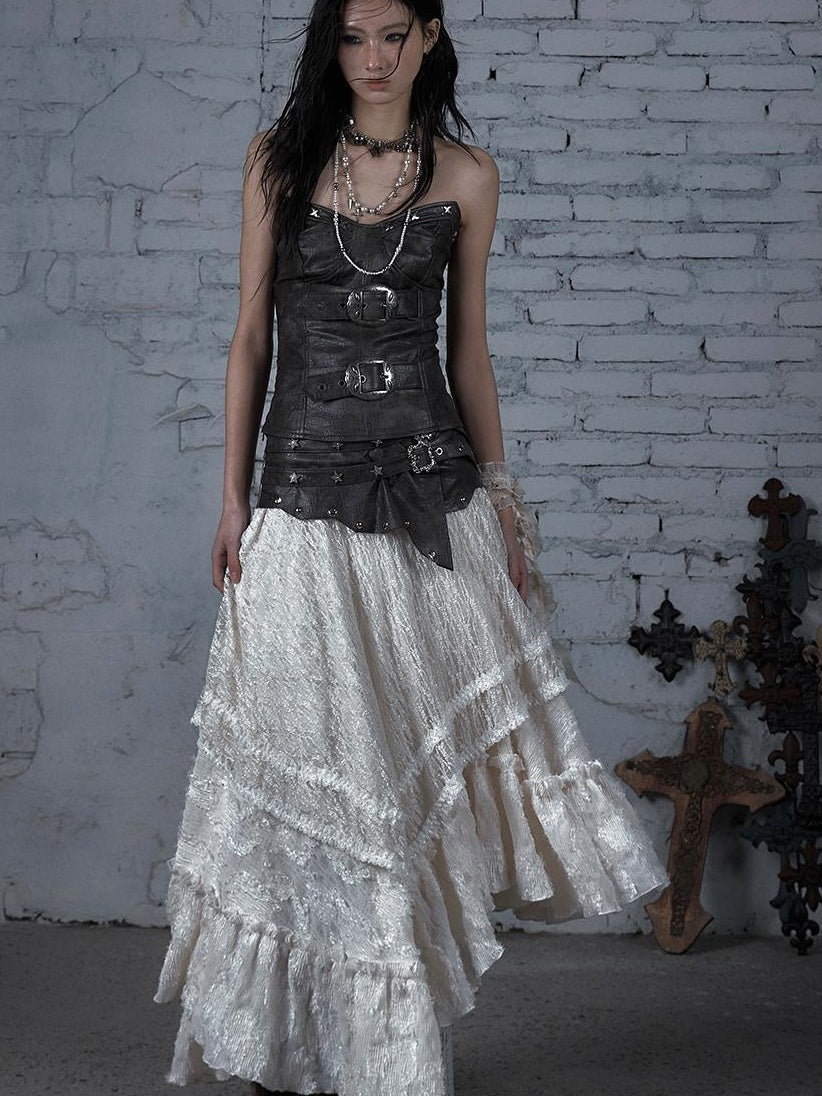 Punk Lace Bustier Skirt Two-Way Wrap Gothic Plaid Dresses
