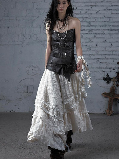 Punk Lace Bustier Skirt Two-Way Wrap Gothic Plaid Dresses