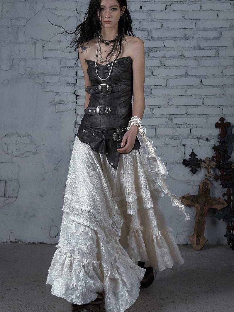 Punk Lace Bustier Skirt Two-Way Wrap Gothic Plaid Dresses