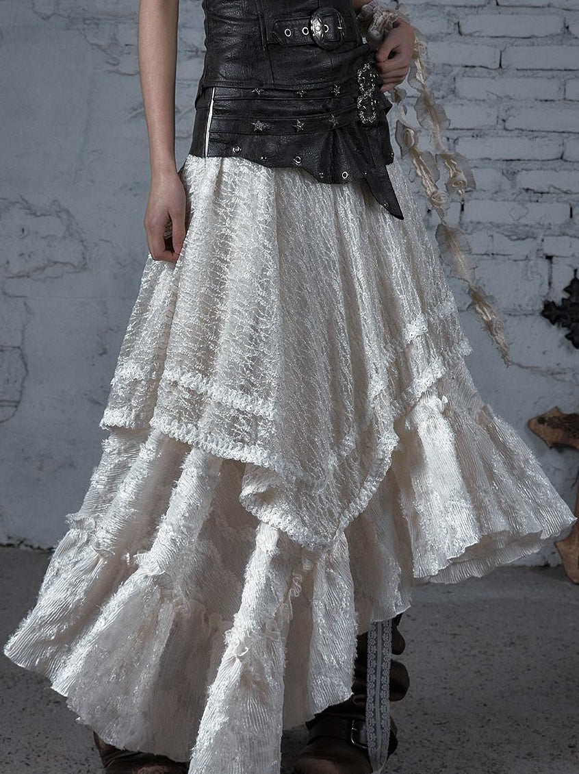 Punk Lace Bustier Skirt Two-Way Wrap Gothic Plaid Dresses