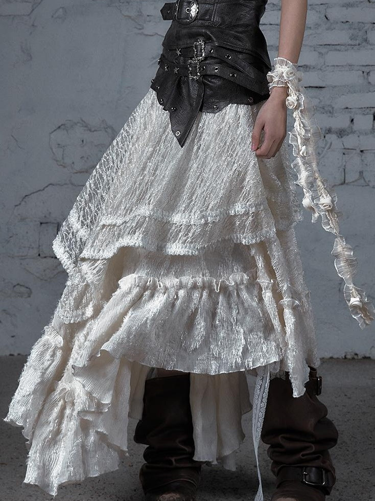 Punk Lace Bustier Skirt Two-Way Wrap Gothic Plaid Dresses