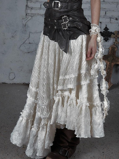 Punk Lace Bustier Skirt Two-Way Wrap Gothic Plaid Dresses