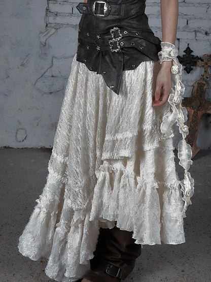 Punk Lace Bustier Skirt Two-Way Wrap Gothic Plaid Dresses