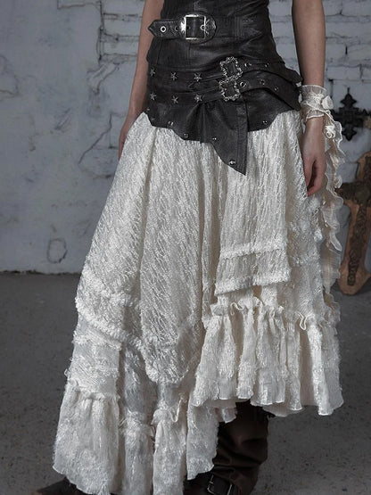 Punk Lace Bustier Skirt Two-Way Wrap Gothic Plaid Dresses