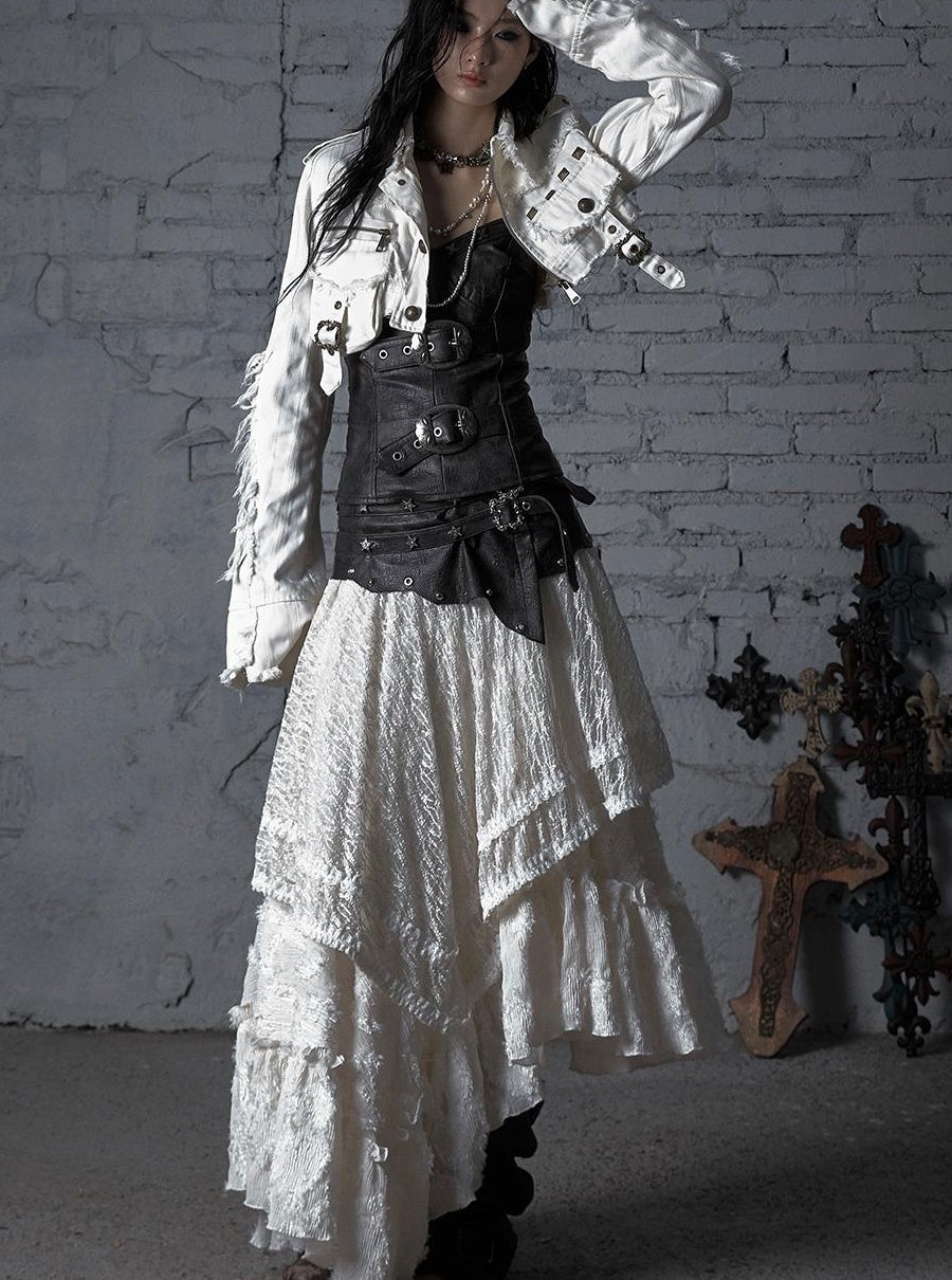 Punk Lace Bustier Skirt Two-Way Wrap Gothic Plaid Dresses