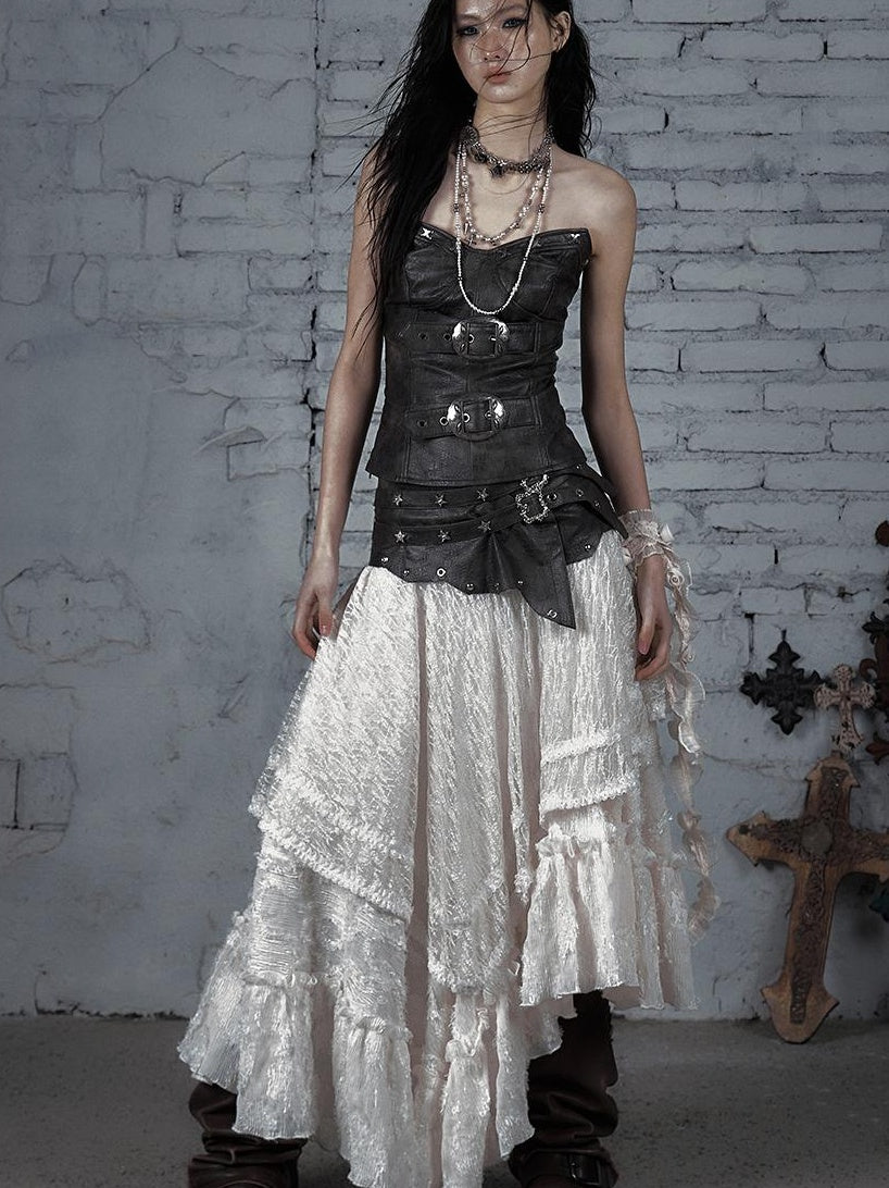 Punk Lace Bustier Skirt Two-Way Wrap Gothic Plaid Dresses