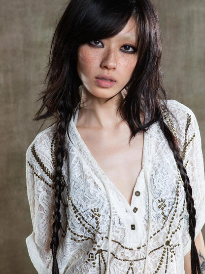 Punk Lace Shirt Dress With Vintage Diamond Cut