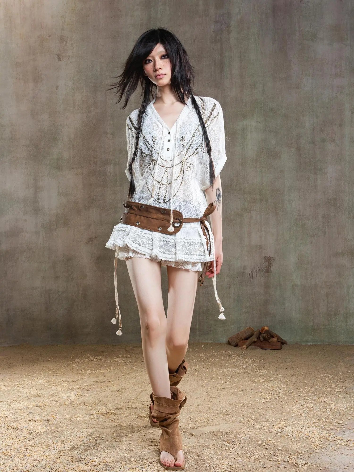 Punk Lace Shirt Dress With Vintage Diamond Cut