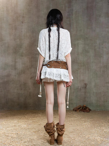 Punk Lace Shirt Dress With Vintage Diamond Cut