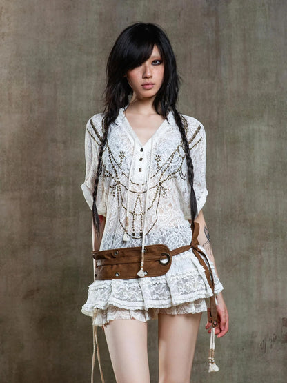 Punk Lace Shirt Dress With Vintage Diamond Cut