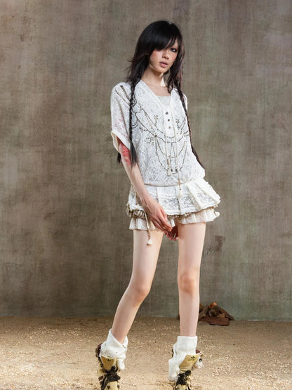 Punk Lace Shirt Dress With Vintage Diamond Cut