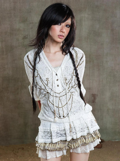 Punk Lace Shirt Dress With Vintage Diamond Cut