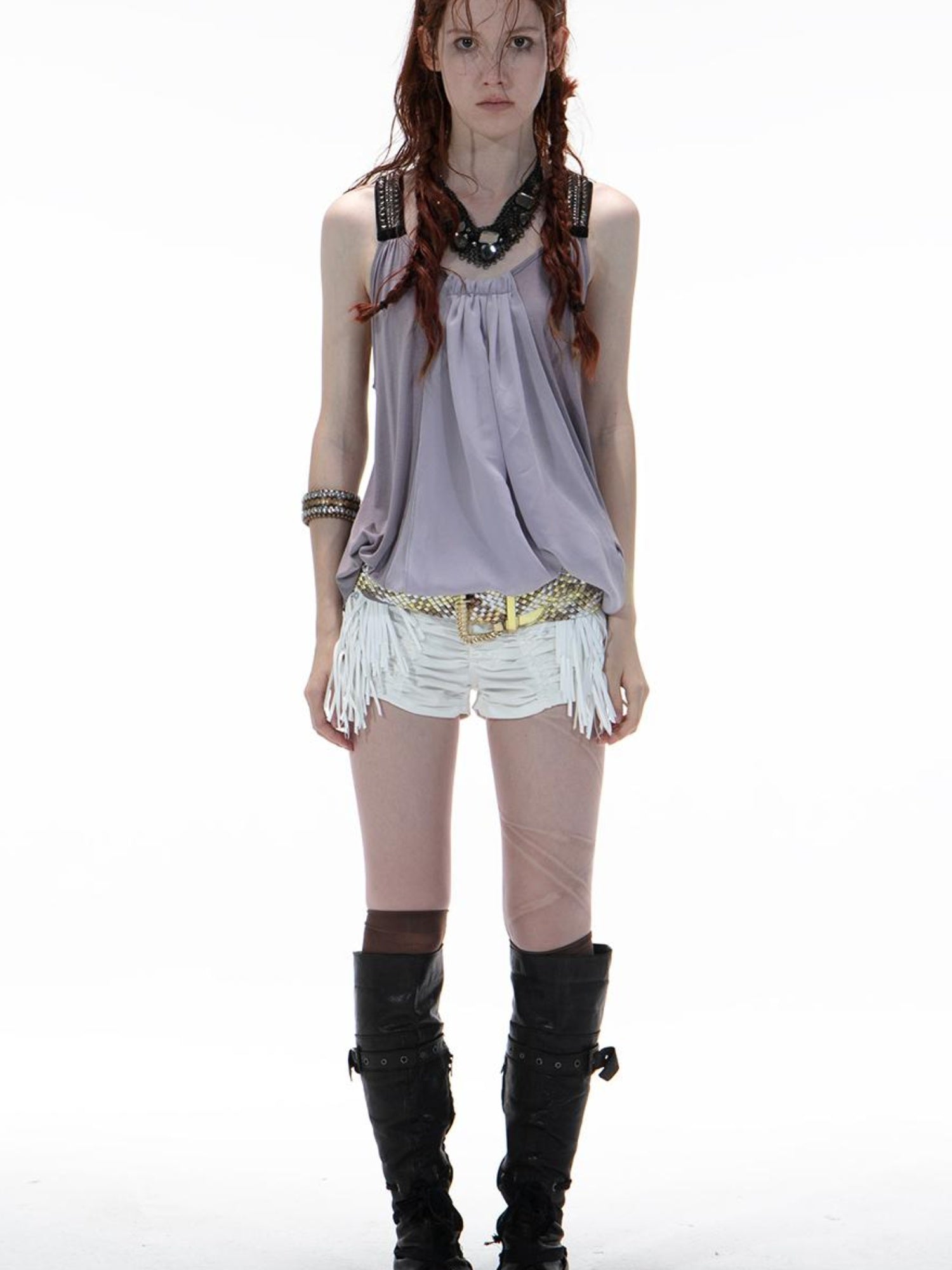 DoublePunch Punk Metal Trim Loose A-Line Baby Vest With Dangling Collar