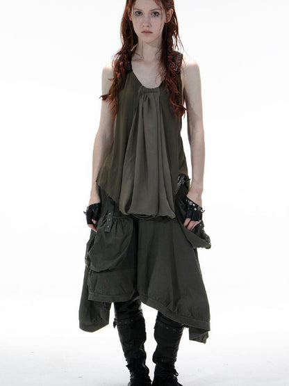 DoublePunch Punk Metal Trim Loose A-Line Baby Vest With Dangling Collar