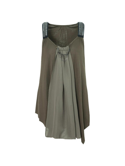 DoublePunch Punk Metal Trim Loose A-Line Baby Vest With Dangling Collar