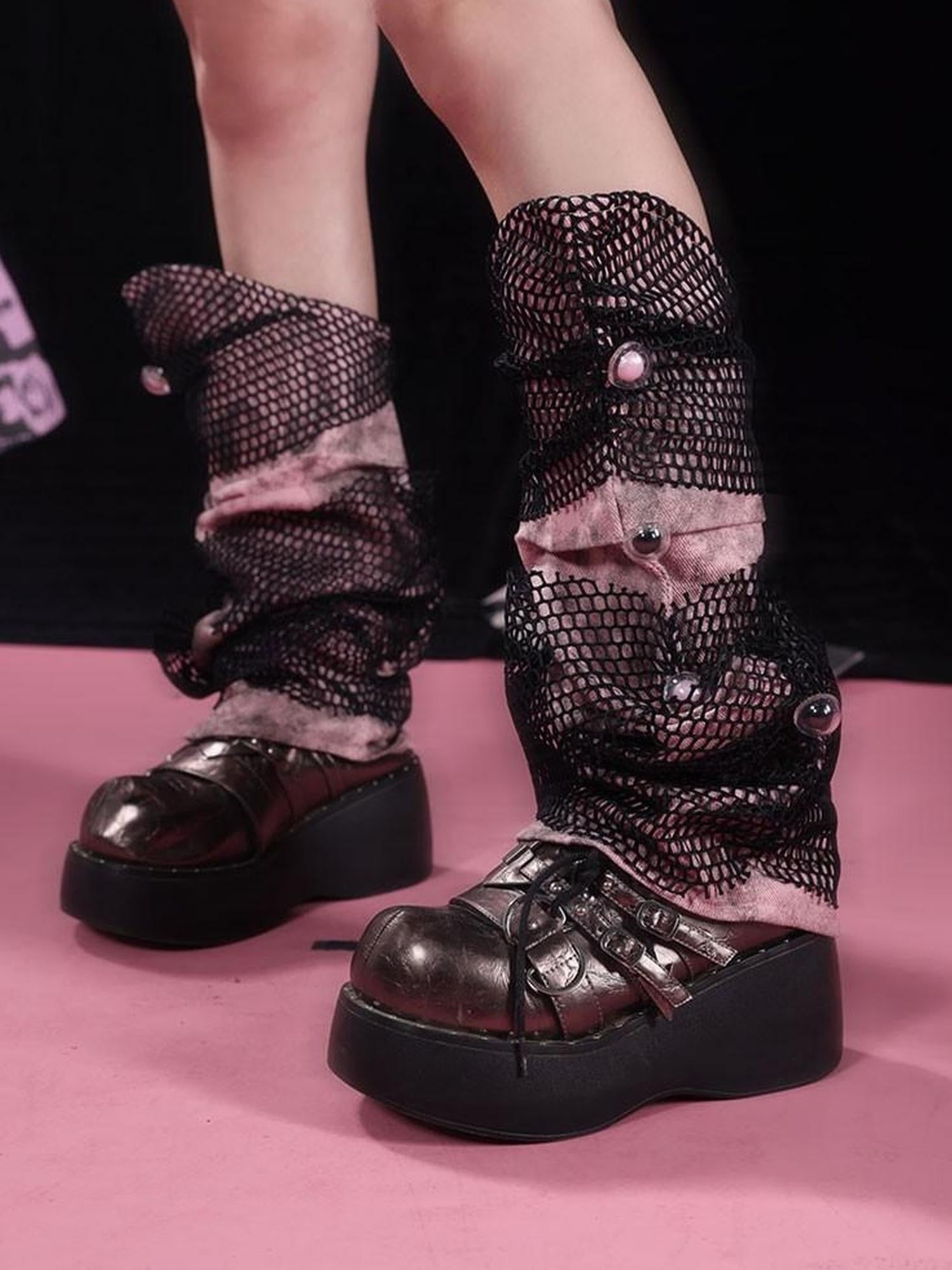 WSW WUSHENWU Punk Multi Function Denim Leg Warmers Black Pink