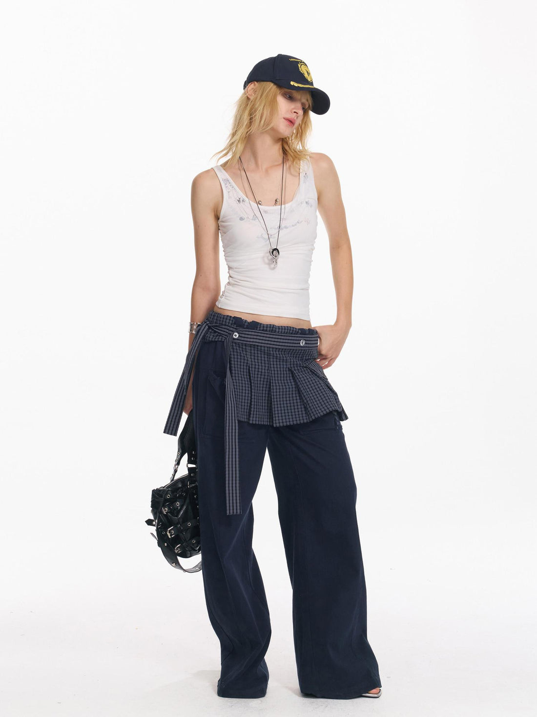 2th Desire Punk Necklace Print Mesh Slim Camisole Top