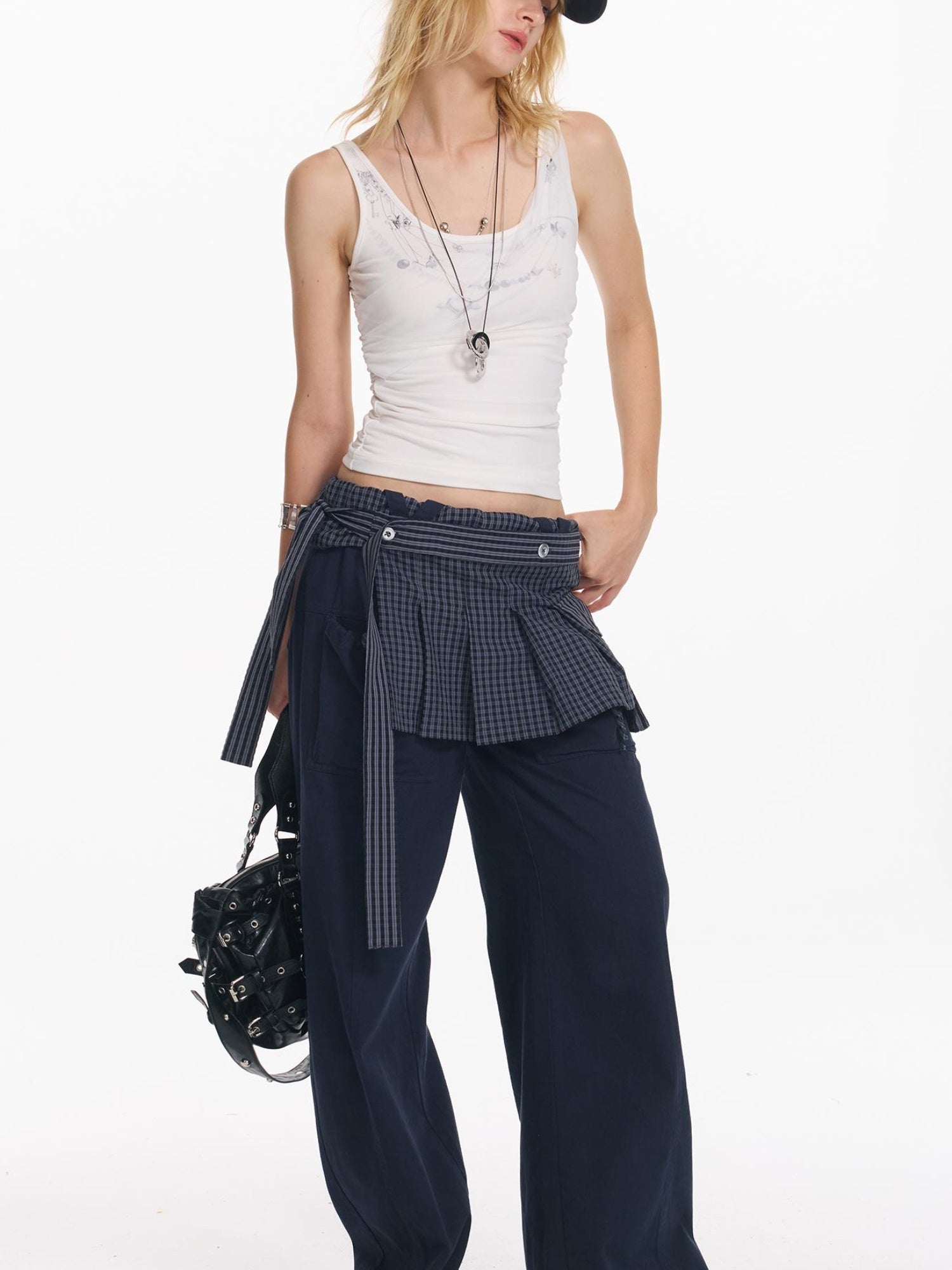 2th Desire Punk Necklace Print Mesh Slim Camisole Top