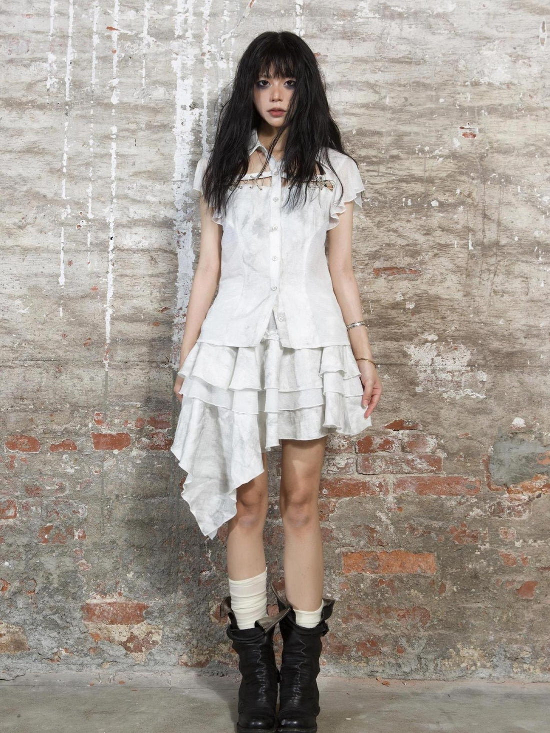 ARIADNAw Punk Niche Asymmetrical Cake Skirt