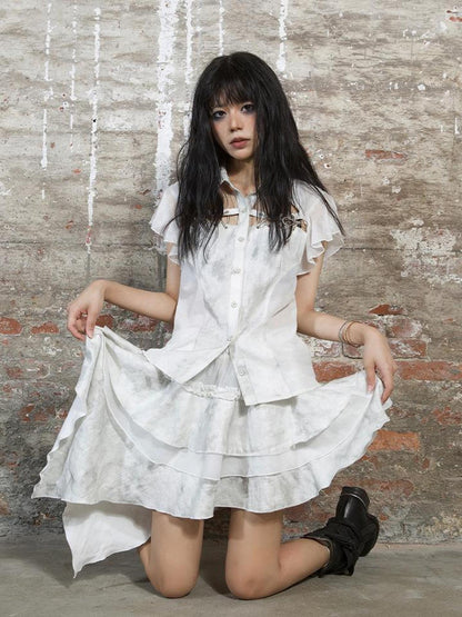 ARIADNAw Punk Niche Asymmetrical Cake Skirt