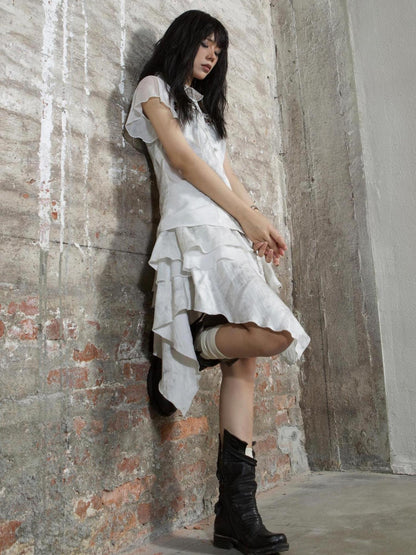 ARIADNAw Punk Niche Asymmetrical Cake Skirt