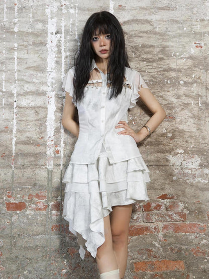 ARIADNAw Punk Niche Asymmetrical Cake Skirt