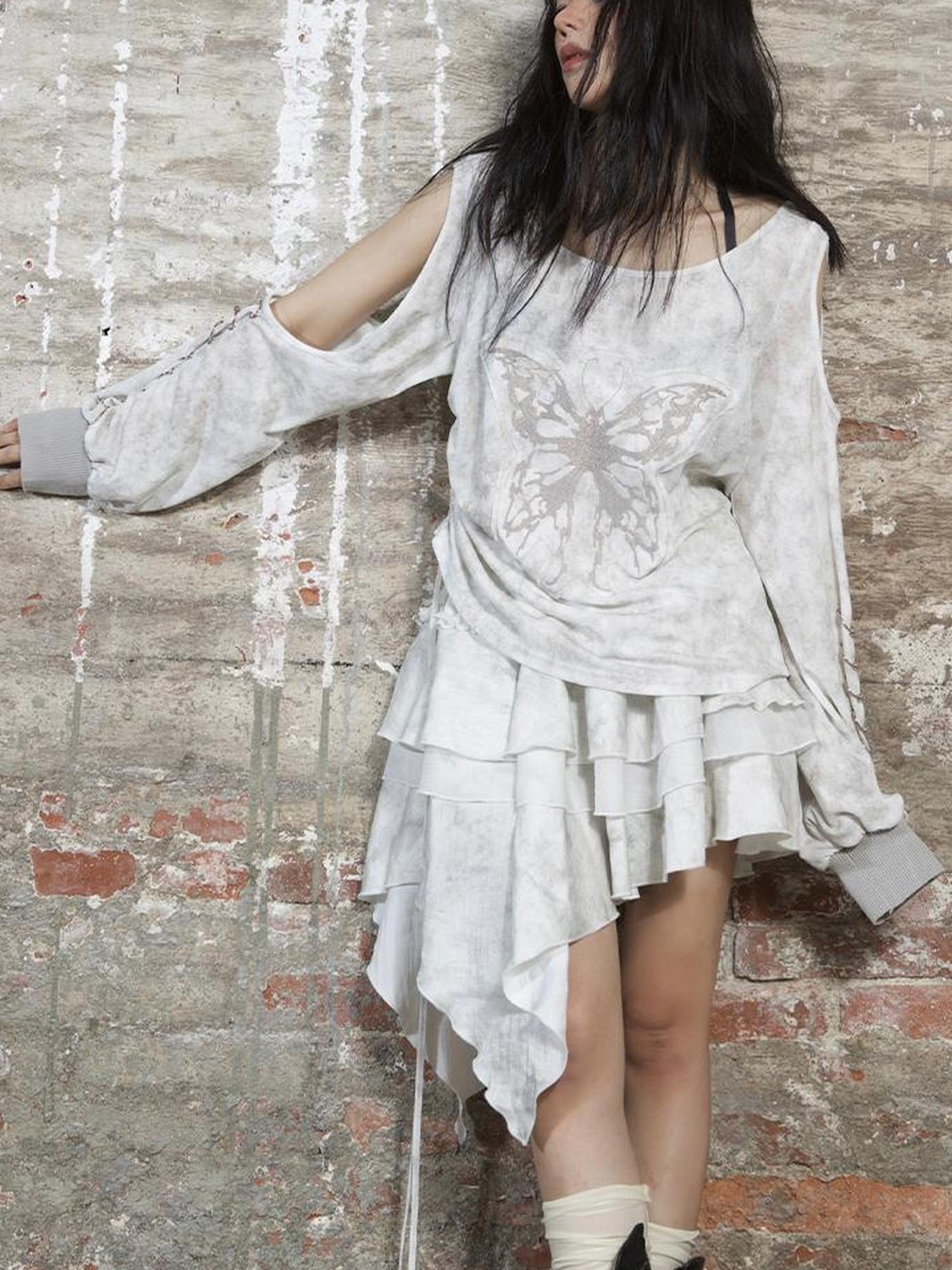 ARIADNAw Punk Niche Asymmetrical Cake Skirt