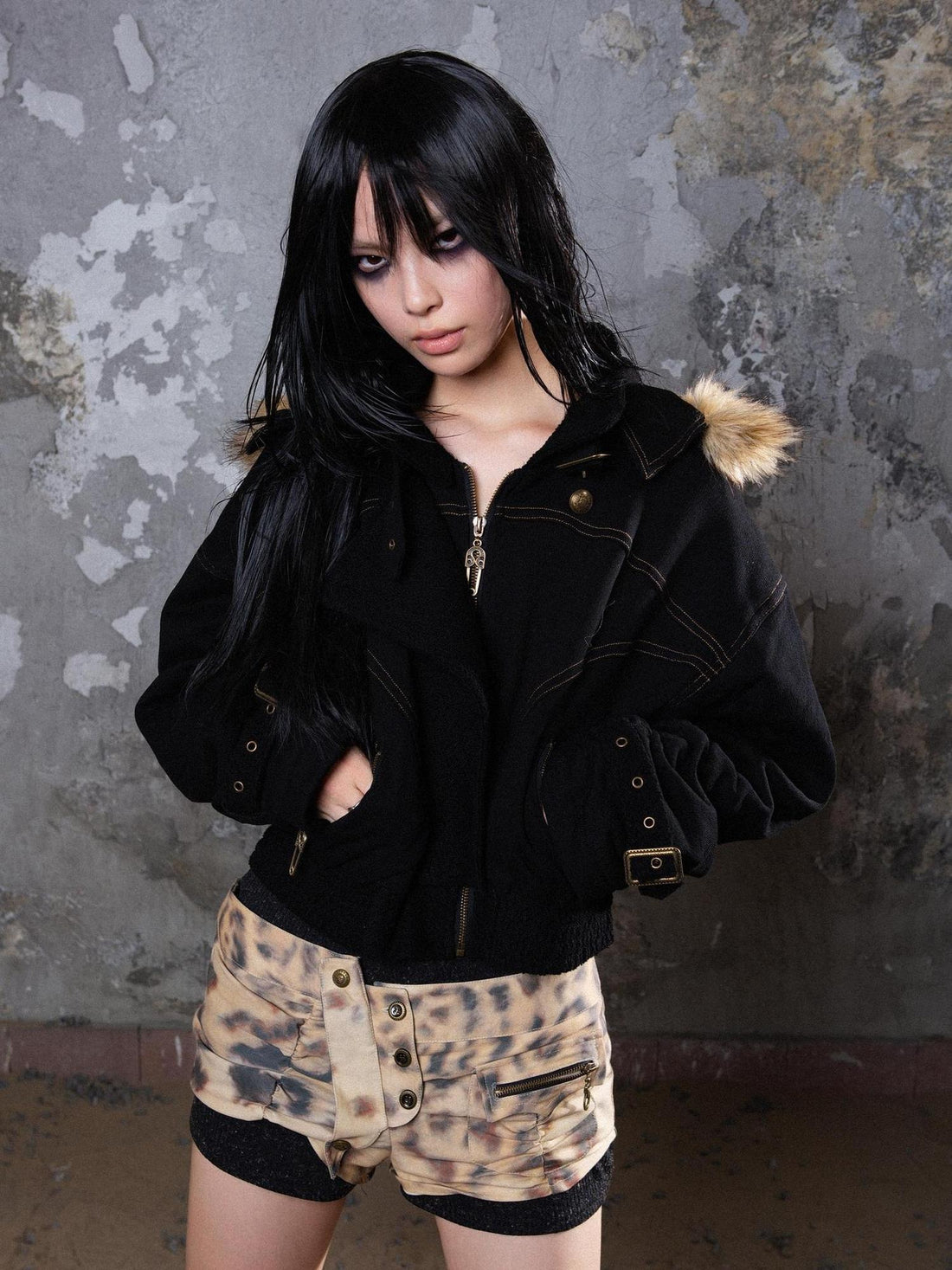 ARIADNAw Punk Patchwork Split Jacket Loose Streetwear Coat